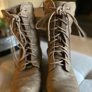Khaki Lace up Combat Boots